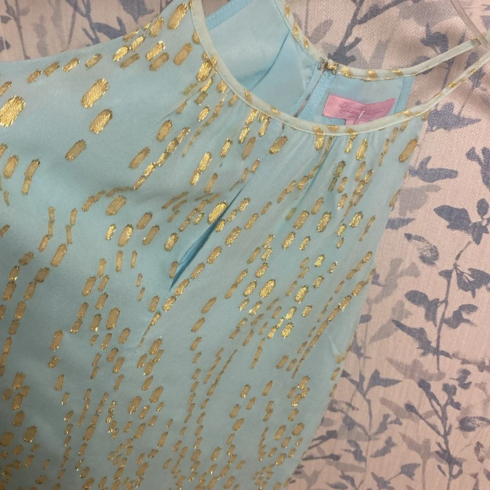 Lilly Pulitzer Del Mar blue and gold silk halter camisole - Picture 2 of 6